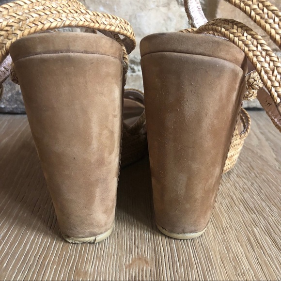 STUART WEITZMAN Rein Braided Tan Wedge Sandalssz 8.5 price firm! - Picture 6 of 11
